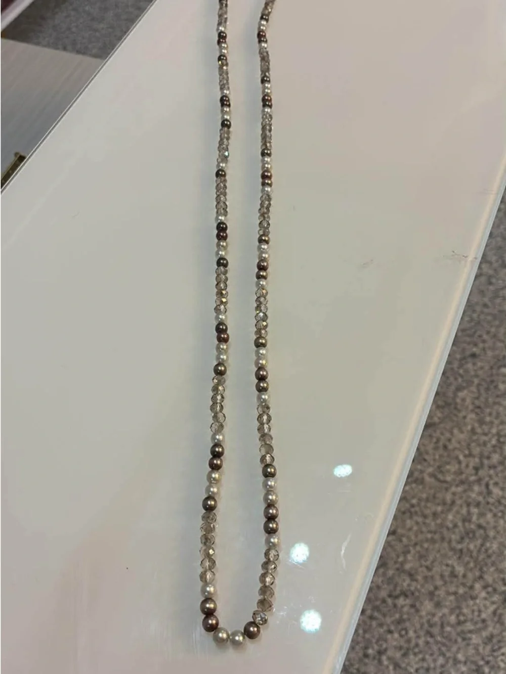 Elegant Multi-Strand Pearl Style & Crystal Necklace in White and Brown